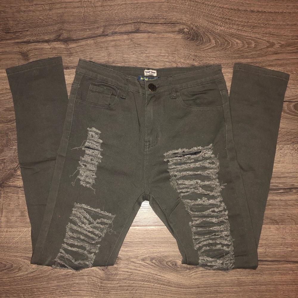 Distressed skinny jeans army green 38